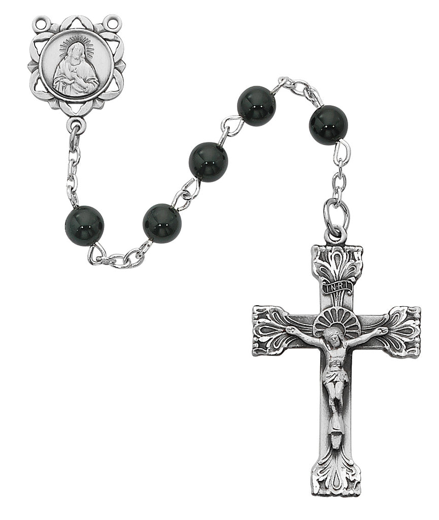 Genuine Black Onyx Rosary, Sterling Silver