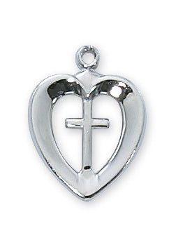 Necklace - Rhodium Plated Heart and Cross Pendant Box