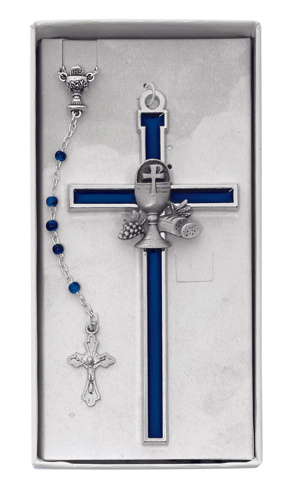 Communion Set - 5in Blue Cross Blue Rosary Set Box
