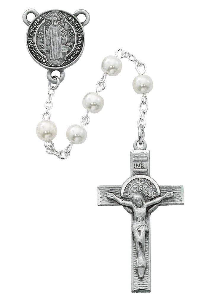 Benedict Rosary - Pearl like Glass St Benedict Rosary Boxed