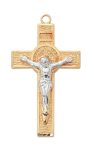 Two-Tone Benedict Crucifix Necklace - Gold over Sterling