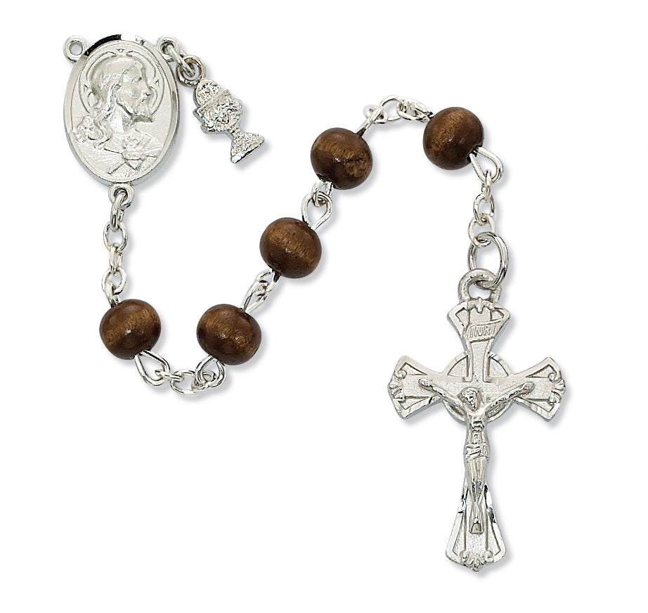 Rosary - Brown Wood Communion Rosary Box