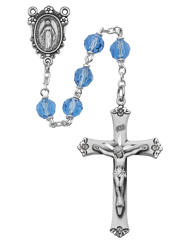 Rosary - Blue Tin Cut Crystal Rosary Boxed