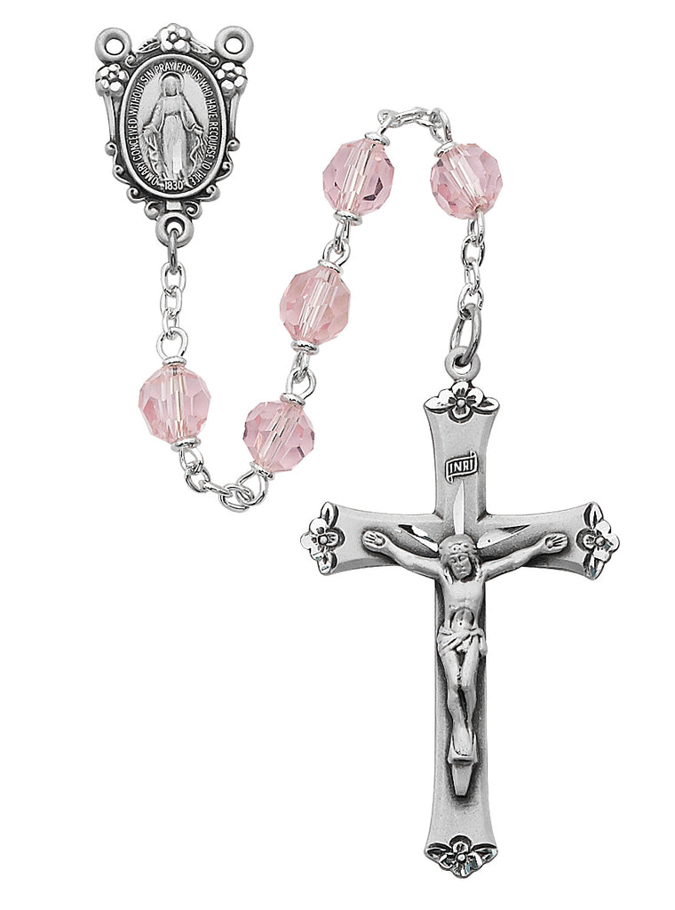 Rosary - Pink Tin Cut Crystal Rosary Boxed