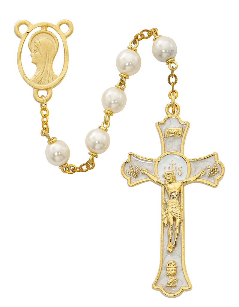 Holy Mass Crucifix Rosary - Pearl like Boxed