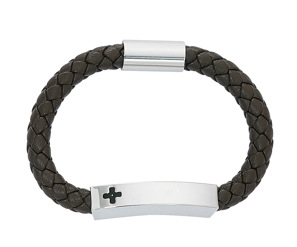 Bracelet - Boy's Leather Cross ID Bracelet Magnetic Carded