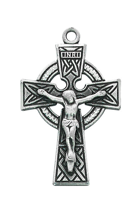 Celtic Crucifix Necklace - Sterling Silver 24"