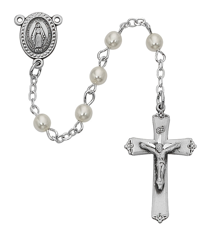 Rosary - Pearl like Glass Youth Rosary Boxed