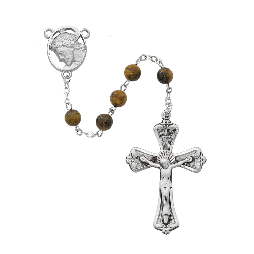 Christ Rosary - Tiger Eye Head of Christ Rosary Boxed