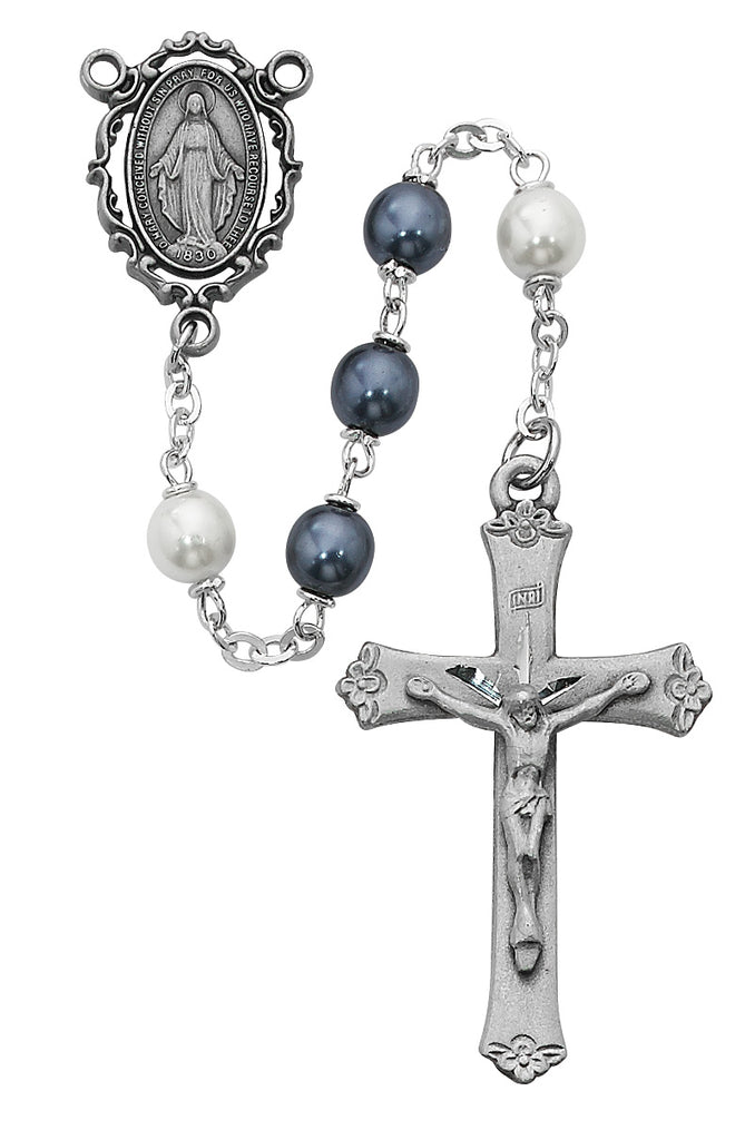 Rosary - Blue and  White Pearl like  Rosary Boxed