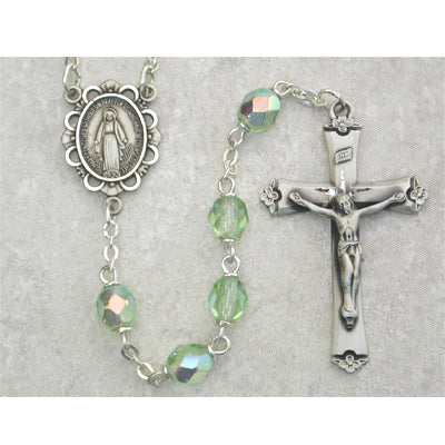Birthstone Rosary - Light Green Glass August Rosary Boxed