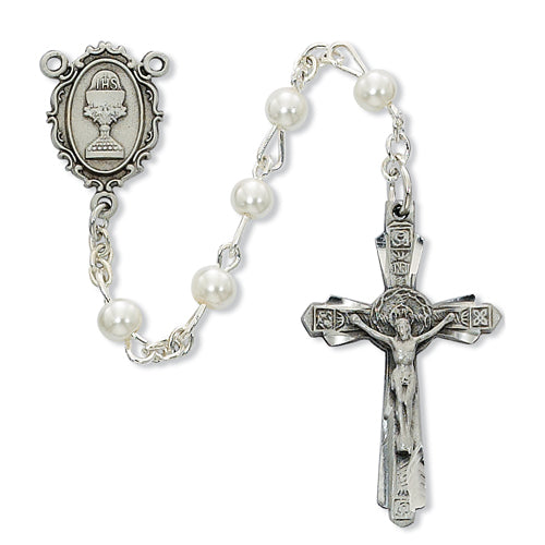 Rosary - Imitation pearl Communion Rosary Box