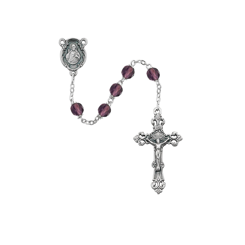 Birthstone Rosary - Dark Purple Glass February Rosary Boxed