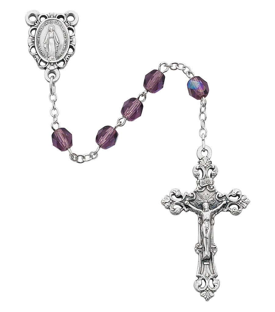 Birthstone Rosary - Purple Glass February Rosary Boxed