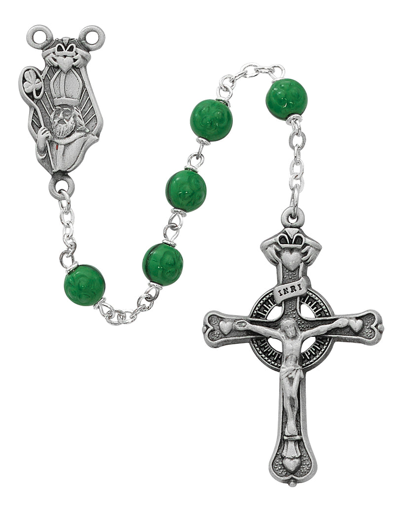 Patrick Rosary - Green Glass St Patrick Rosary, Boxed