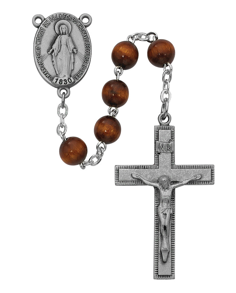 Rosary - Brown Round Wood Rosary Boxed