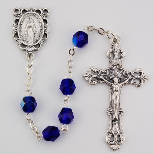 Birthstone Rosary - Dark Blue Glass September Rosary Boxed