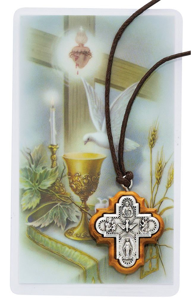 Necklace - Olive Wood 4-way Pendant with Holy Card