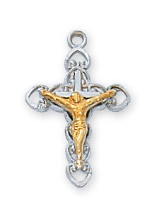 Two-Tone Crucifix Necklace - Sterling Silver 16"
