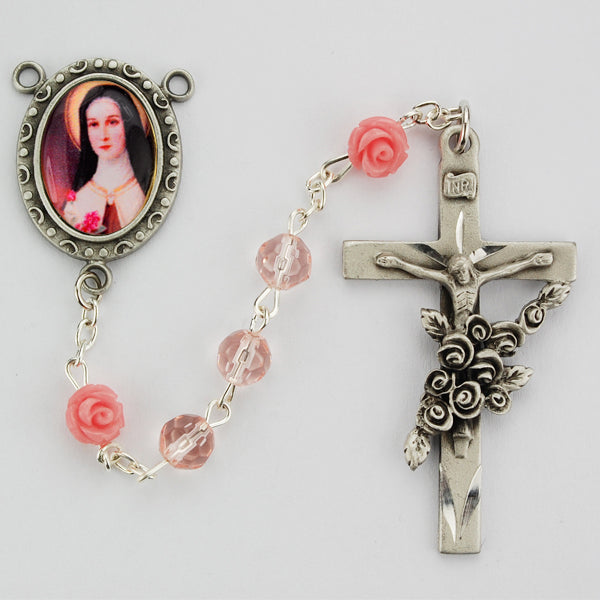 Therese Rosary - Pink Glass Boxed