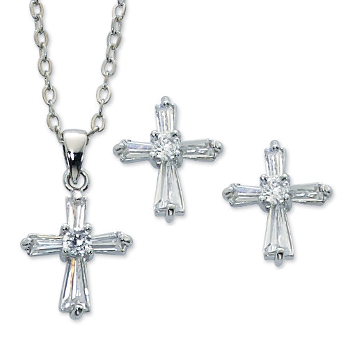 Earrings and Necklace - Cubic zirconia Earrings and Pendant Set Box