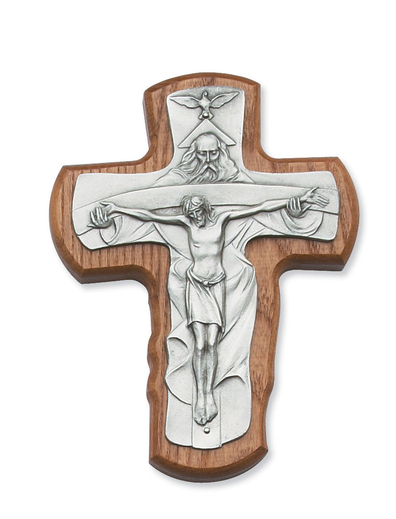 Trinity Crucifix - 5 1/2" Walnut Stained Crucifix, Boxed