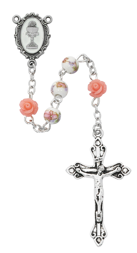Rosary - Pink Ceramic Communion Rosary, Box