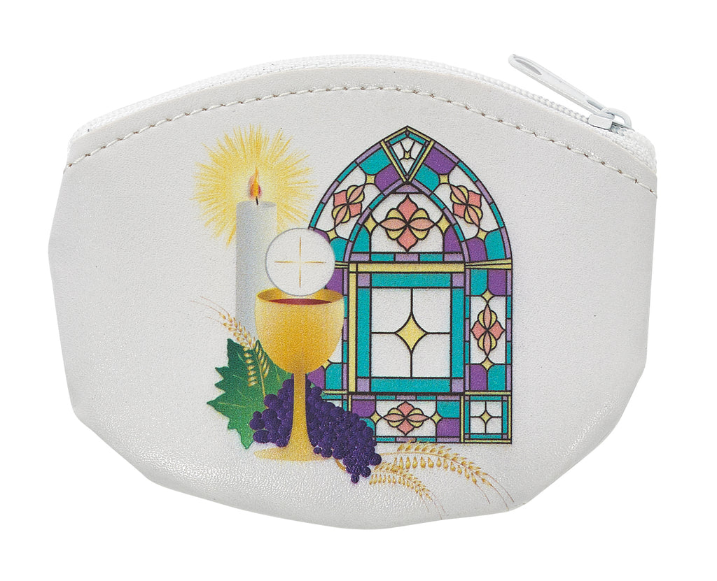 Rosary Bag - 3.5in by 3in White Communion Rosary Pouch