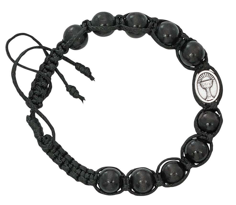 Bracelet - Black Wood Corded Communion Bracelet Carded
