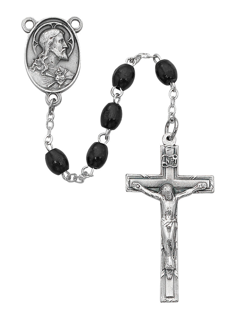 Rosary - Black Oval Wood Rosary Boxed