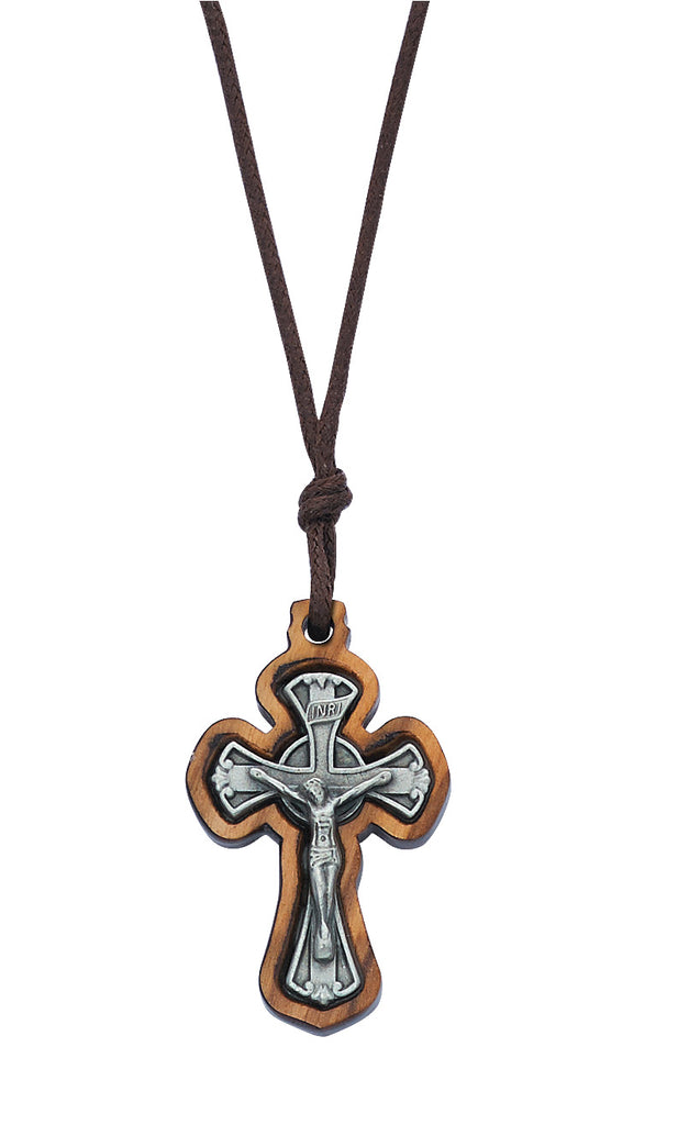 Crucifix Necklace - Olive Wood Crucifix Pendant Carded