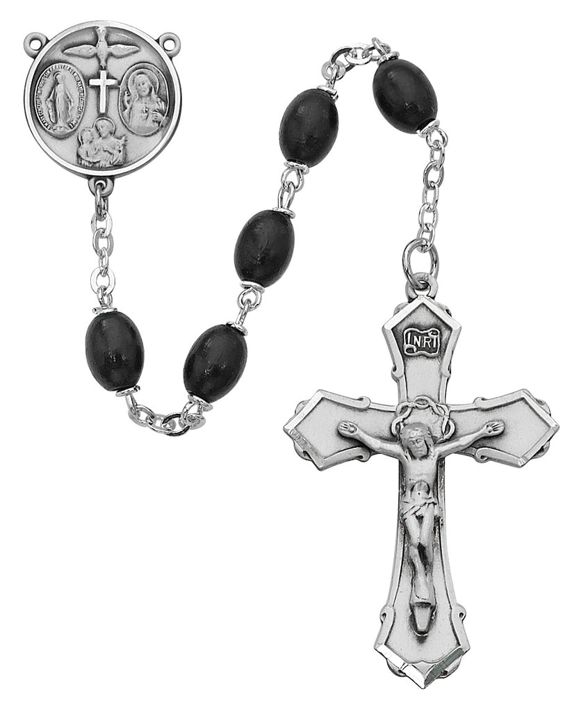 Black Wood Rosary, Sterling Silver
