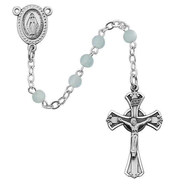 Blue Glass Youth Rosary, Sterling Silver