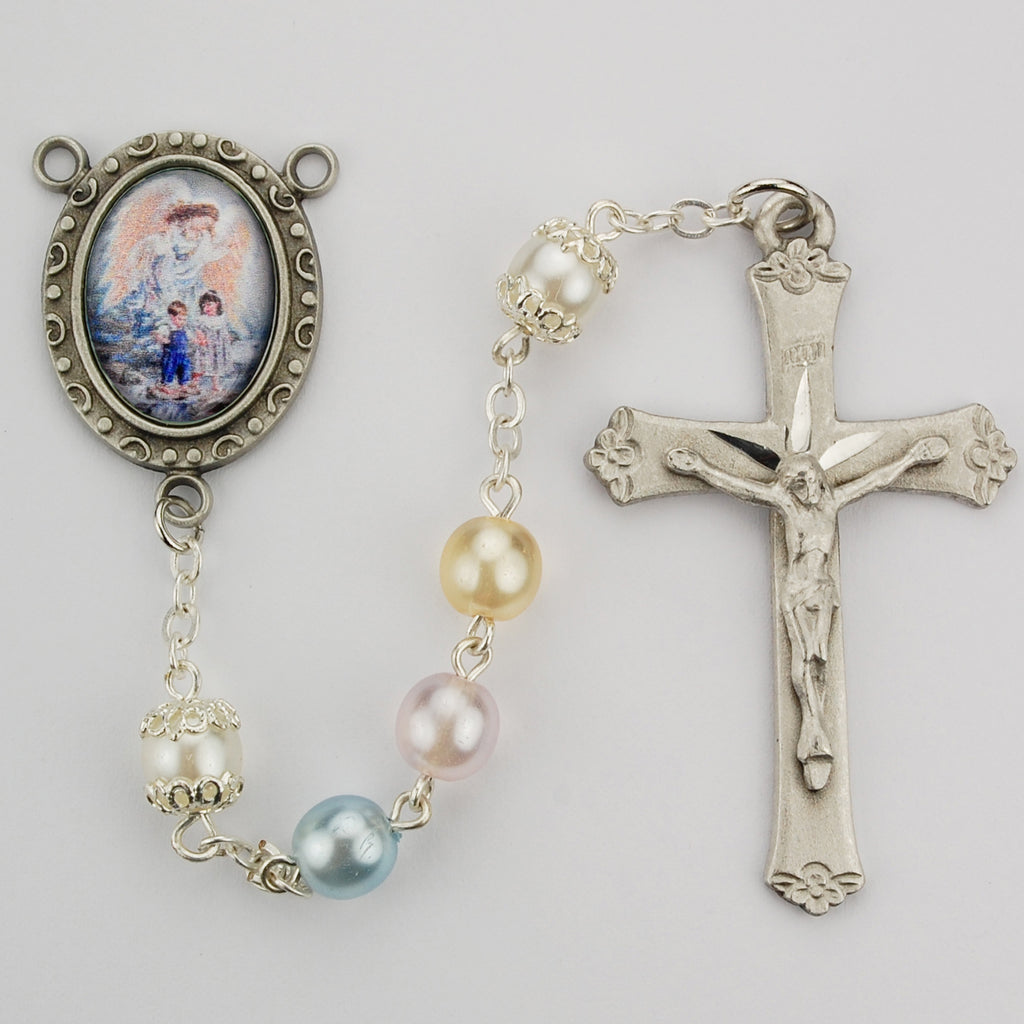 Guardian Angel Rosary - Multi Pearl like Boxed
