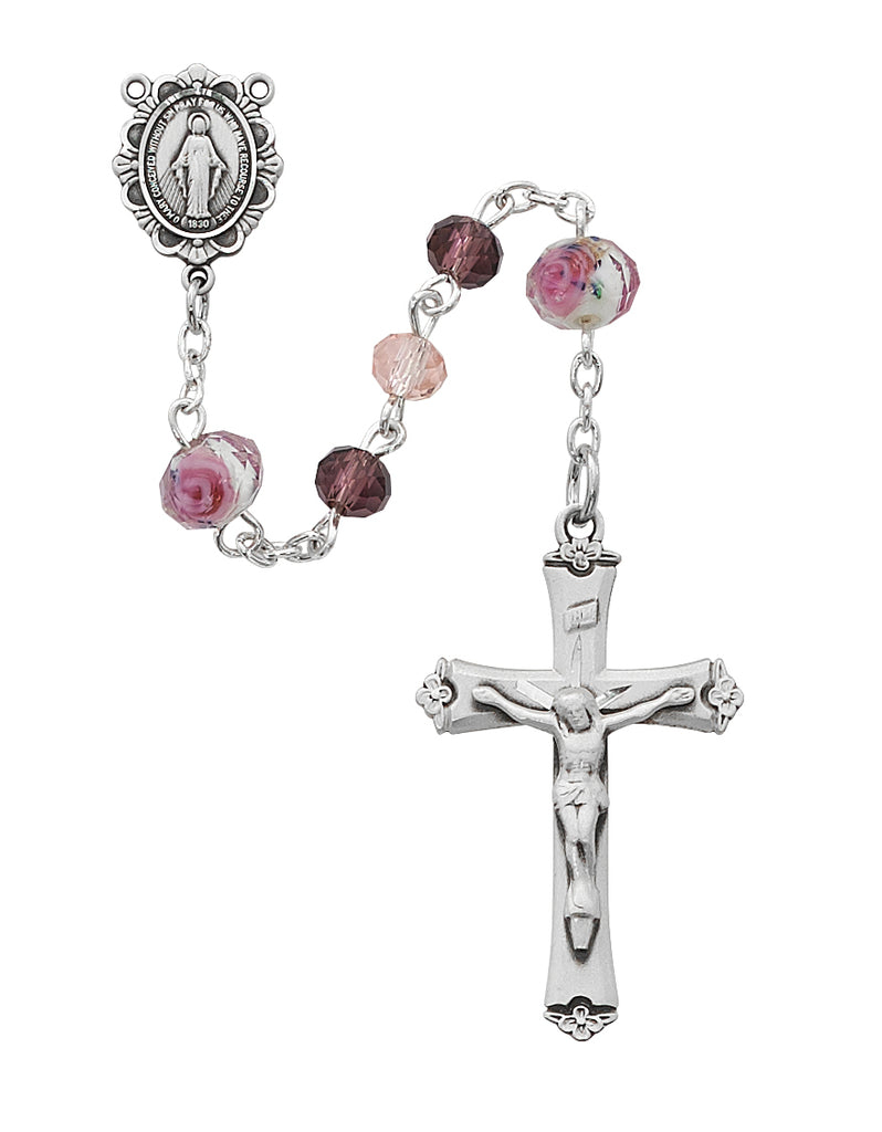 Rosary - Pink Multi Tin Cut Crystal Rosary Boxed