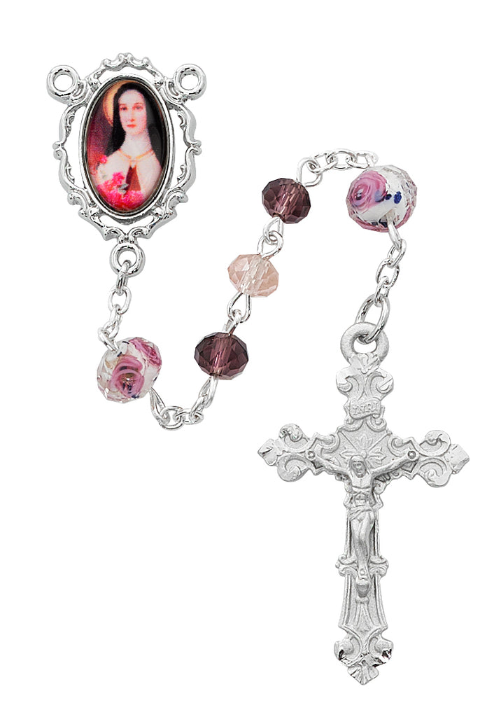 Therese Rosary - Multi Pink Crystal Boxed
