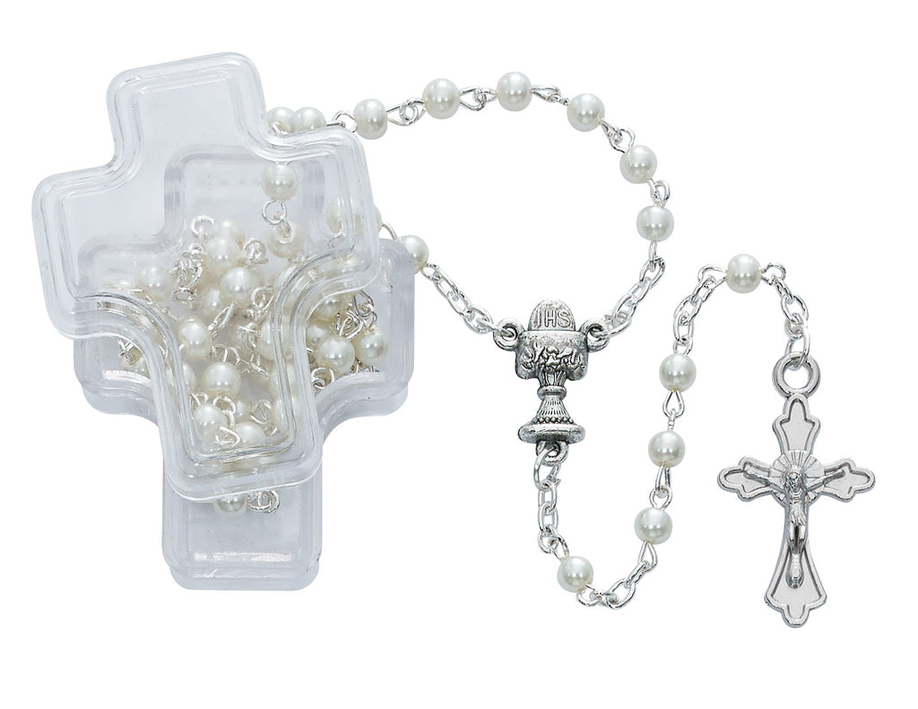 Rosary - Imitation Pearl Communion Rosary with Cross Box