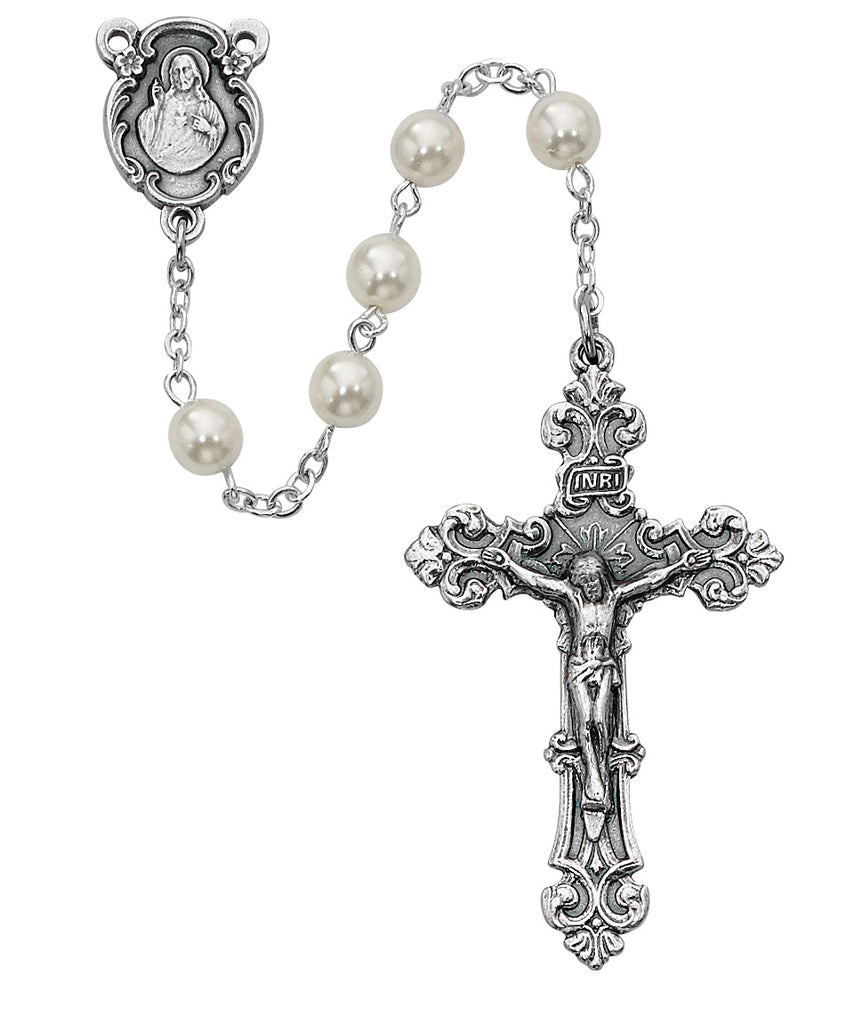 Rosary - Pearl like Glass Rosary Boxed