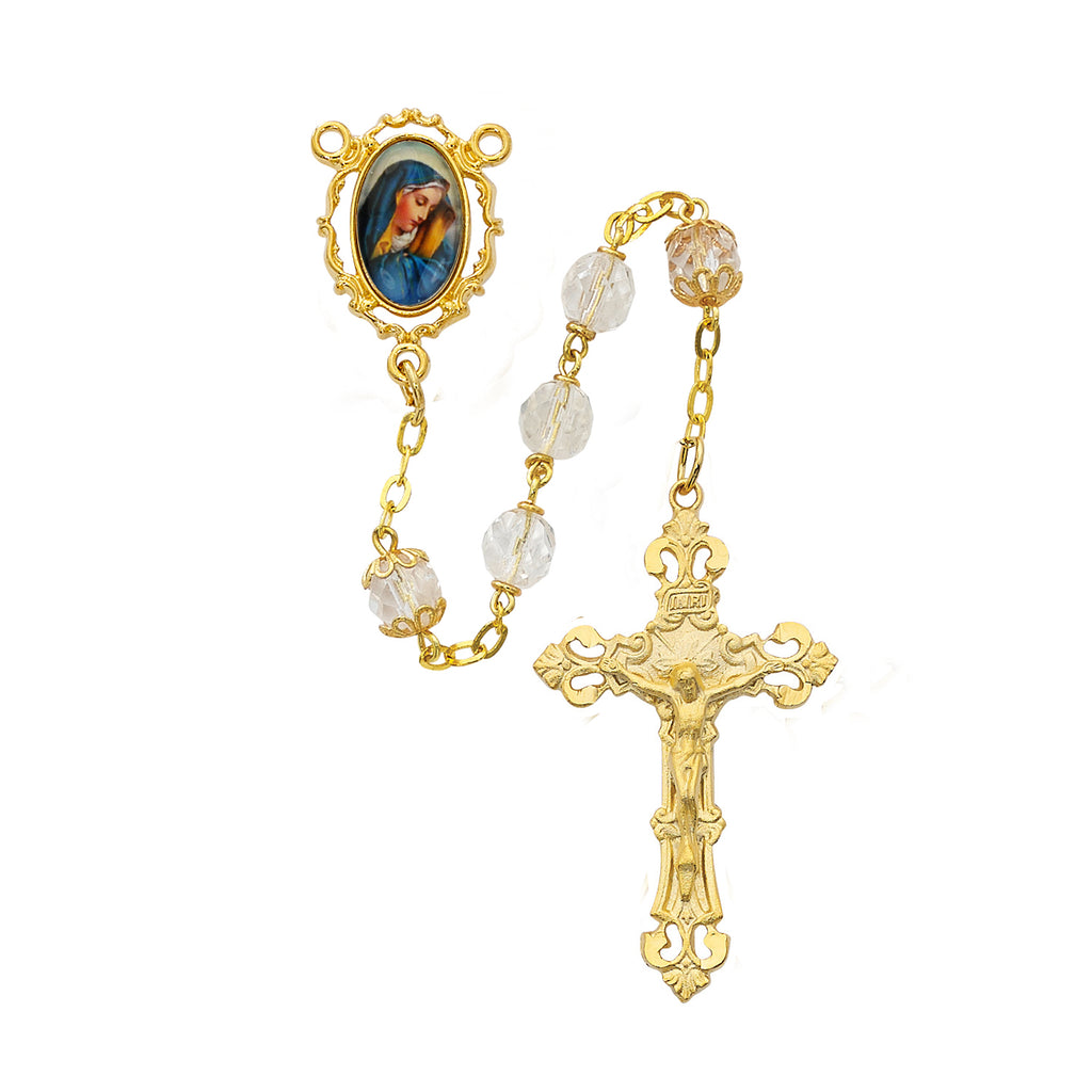 Our Lady of Sorrows Decal Rosary - Gold Plated Boxed