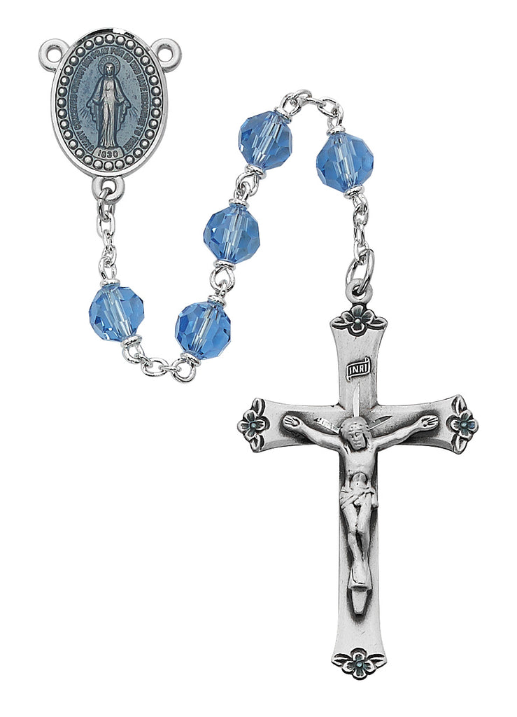Rosary - Blue Tin Cut Crystal Rosary Boxed