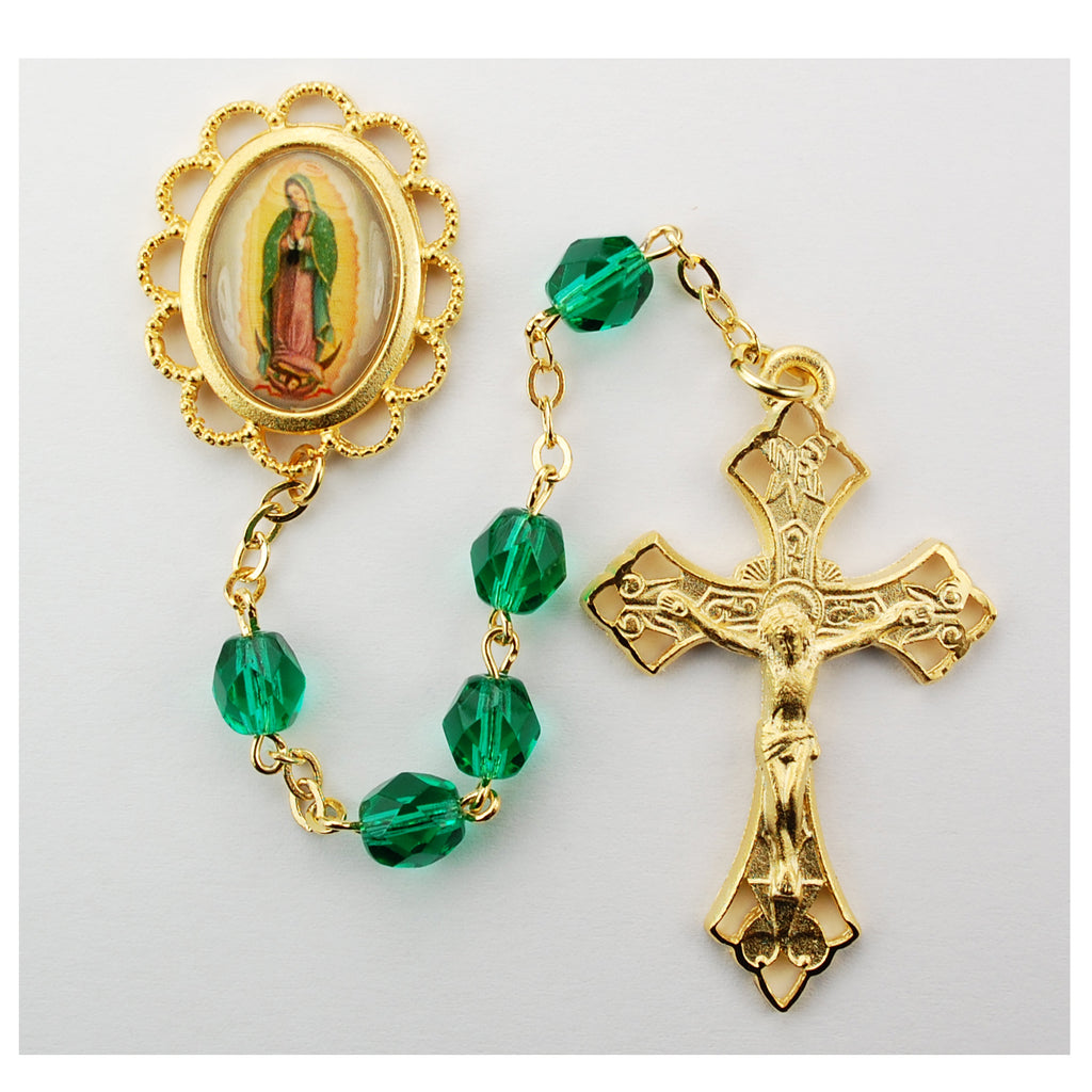Our Lady of Guadalupe Rosary - Green Boxed