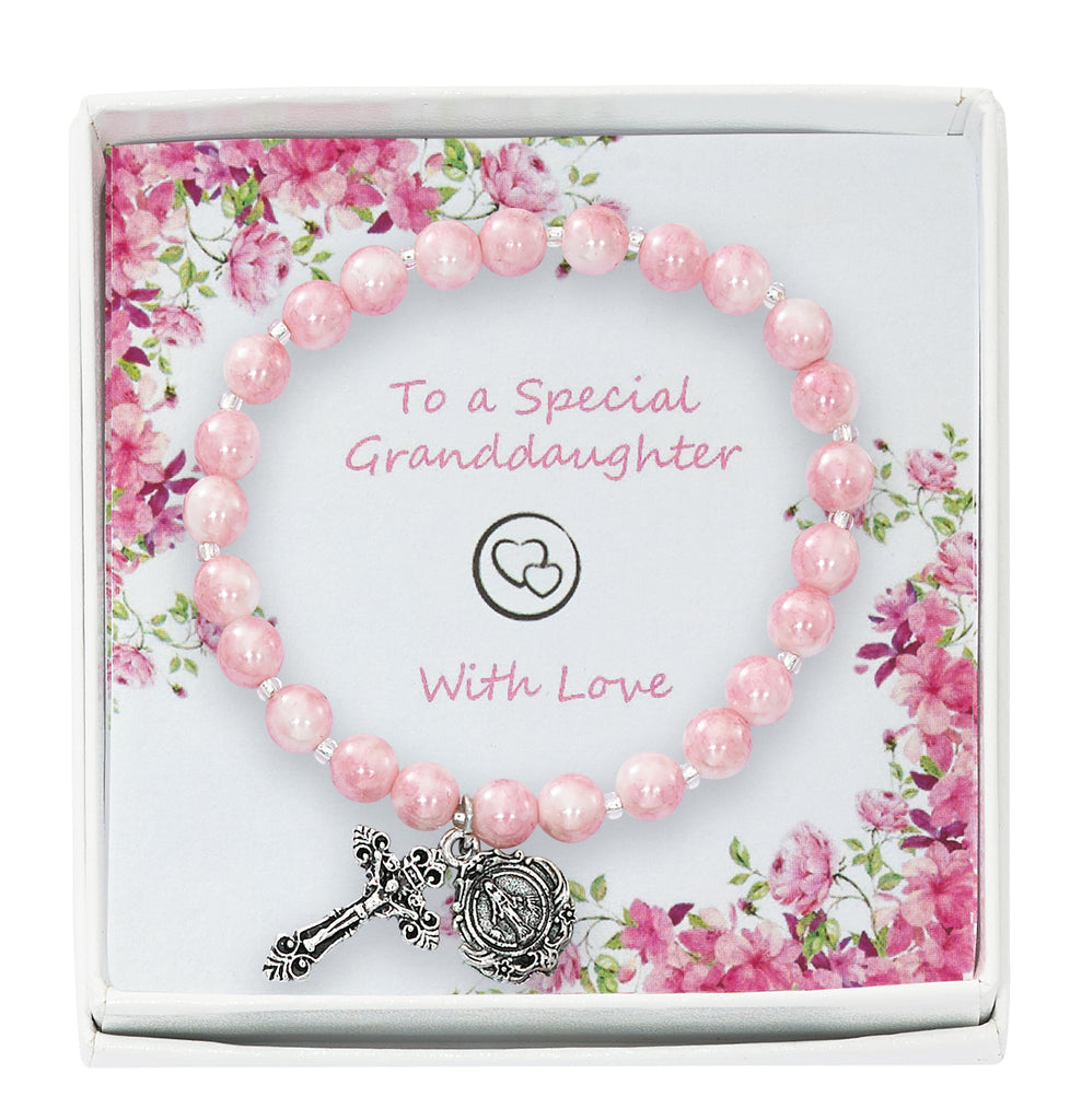Bracelet - Pink Swirl Stretch Bracelet in Granddaughter Box