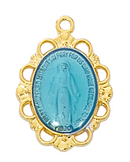 Miraculous Medal Blue - Gold over Sterling