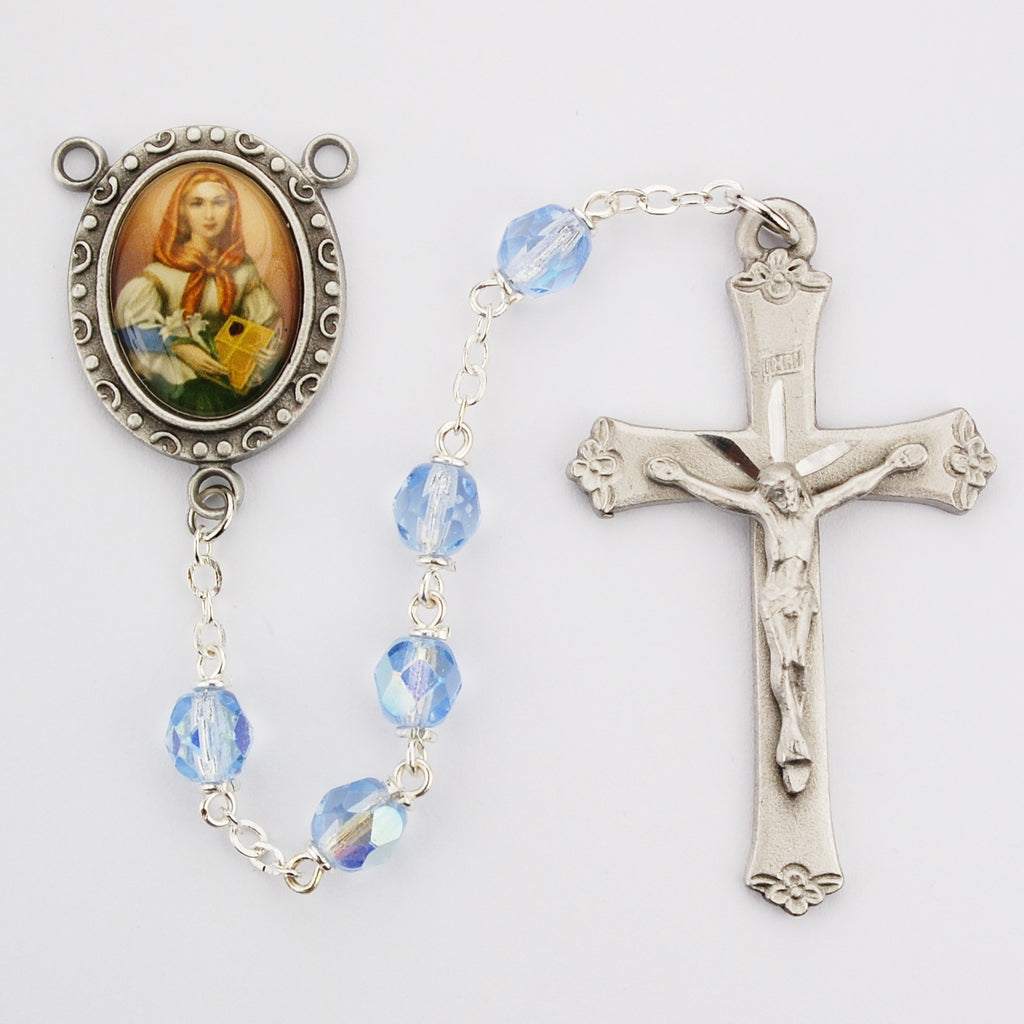 Dymphna Rosary - Blue Glass St Dymphna Rosary Boxed