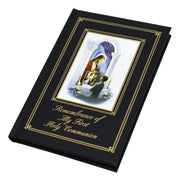Book titled 'Remembrance of My First Holy Communion' with a religious illustration on a white background