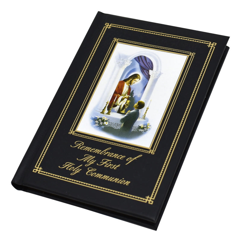 Book titled 'Remembrance of My First Holy Communion' with a religious illustration on a white background
