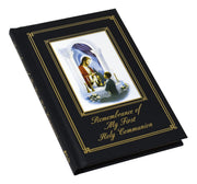 Book titled 'Remembrance of My First Holy Communion' with a religious illustration on a white background