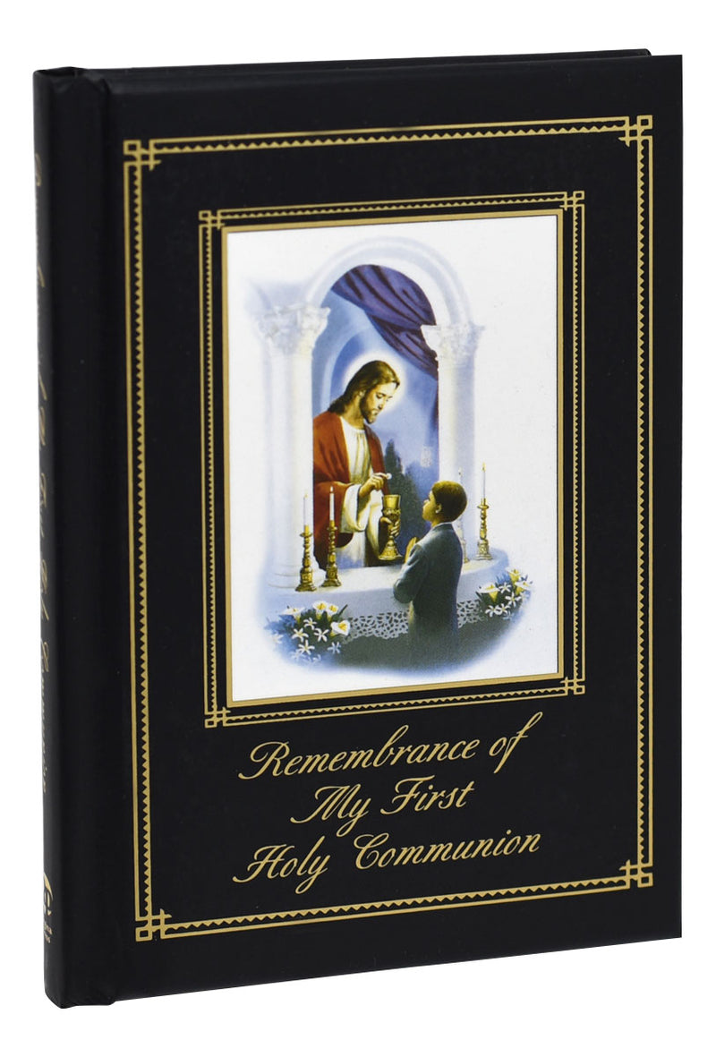 Book titled 'Remembrance of My First Holy Communion' with a religious illustration on a white background