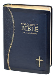 Blue and gold Bible on a white background.