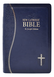 Blue and gold Bible on a white background.